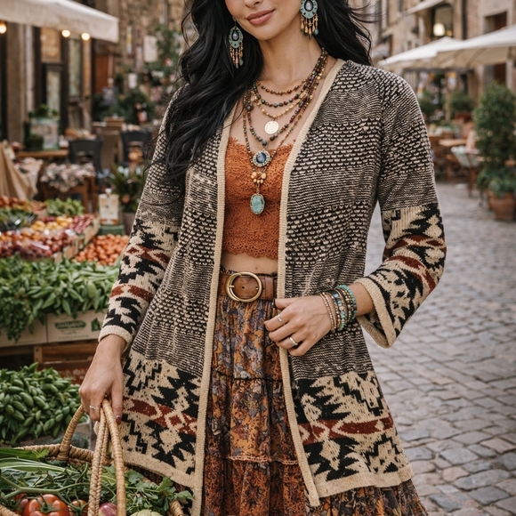 Energy Worl Wear Sweaters - Energy World Wear XL Bohemian Patterned Sweater Cardigan